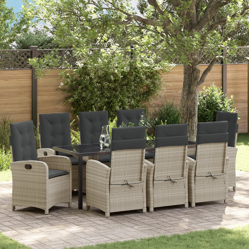 vidaXL Conjunto de Jantar de Jardim com Almofadas Cinza Claro Rattan Poliéster