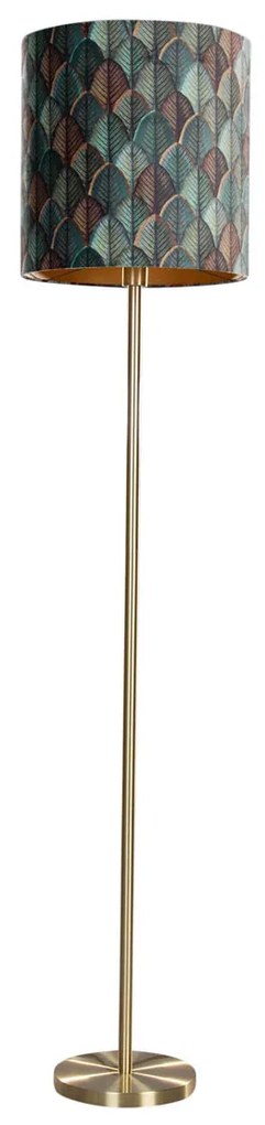 Candeeiro de Pé Latão com Abajur em Veludo Design Folha Interior Dourado - Simplo