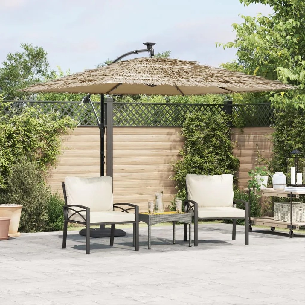 vidaXL Guarda-sol c/ luzes LED e poste de aço 269x269x235 cm castanho
