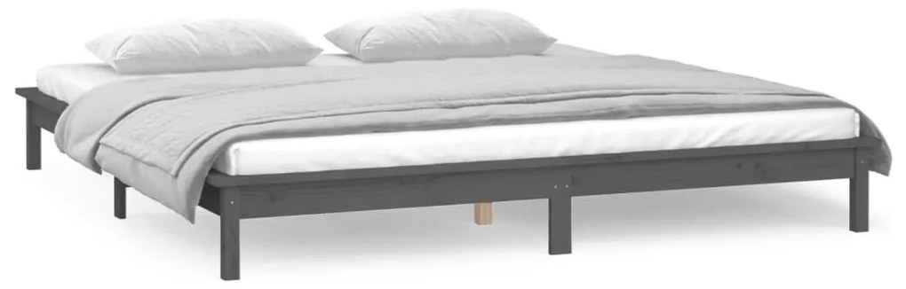 Estrutura de cama com LEDs 120x200cm madeira maciça cinzento