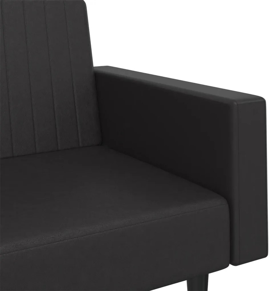 Sofá-cama de 2 lugares couro artificial preto
