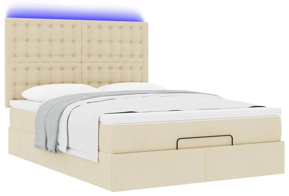 Estrutura de cama otomana com colchão tecido creme 140x200cm