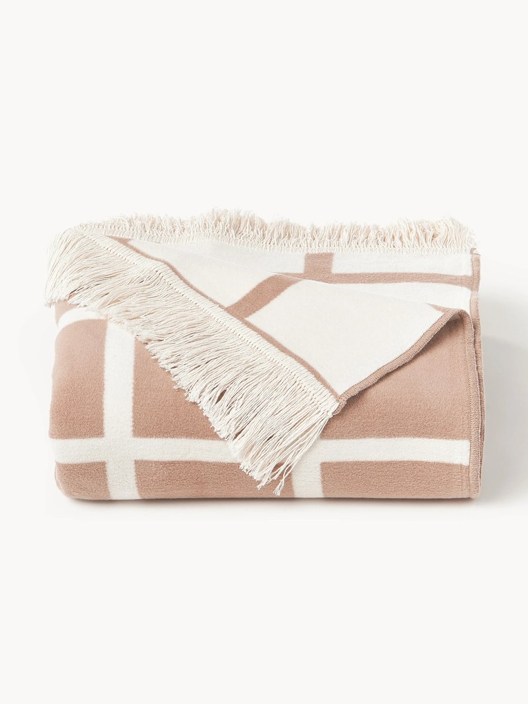 Manta reversível com padrão xadrez com franjas Edison