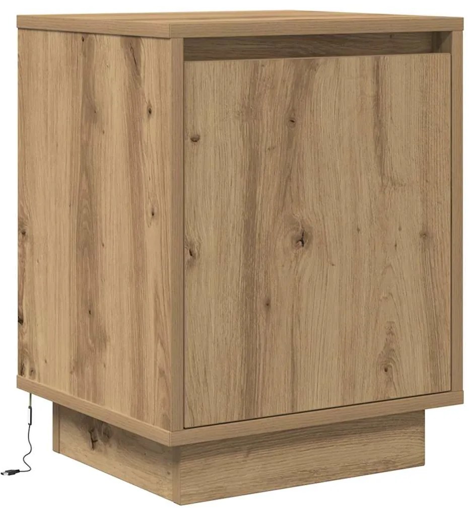 Mesa de cabeceira com luzes LED Carvalho Artesanal 38x34x50 cm