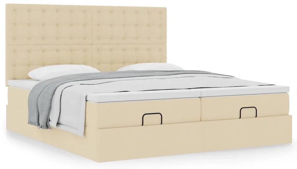 Estrutura de cama otomana com colchões tecido creme 200x200cm