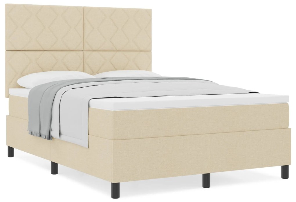 Cama Box Spring com Colchão Creme 140x200 cm Tecido