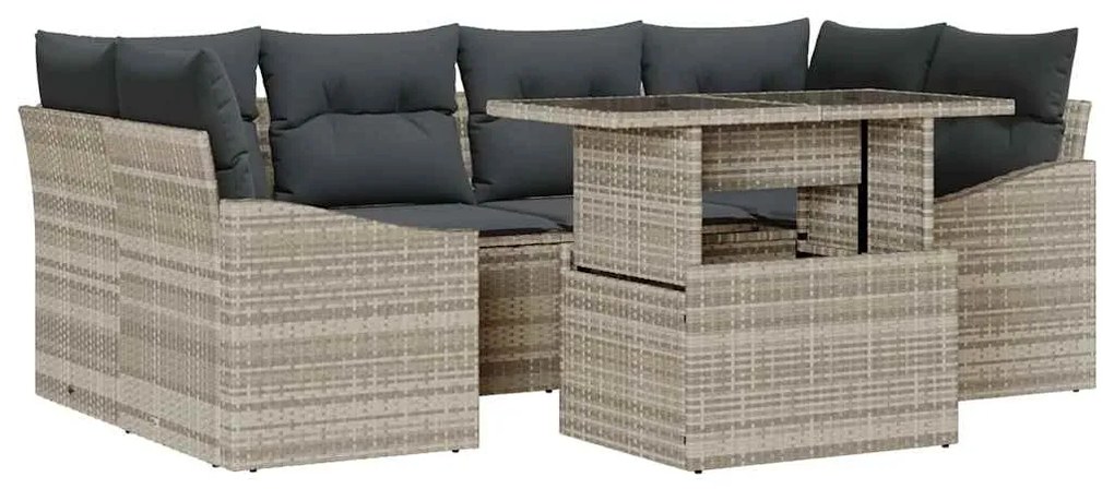 Conjunto de Sofá de Jardim de 7 Peças com Almofadas Cinza Claro em Rat