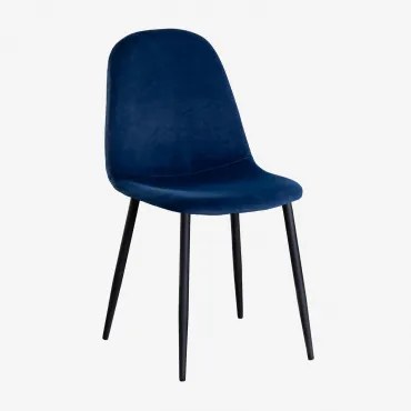 Pack De 4 Cadeiras De Jantar Glamm Preto & Velluto Azul & Veludo - Sklum