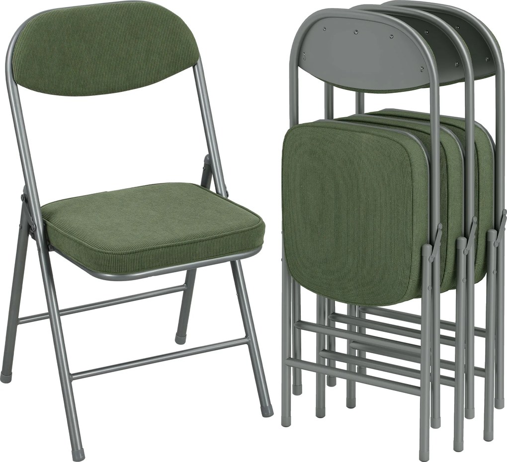 Conjunto de 4 cadeiras dobráveis (MESA NÃO INCLUIDA), cadeiras de jantar portáteis com assentos e encostos estofados em veludo canelado verde