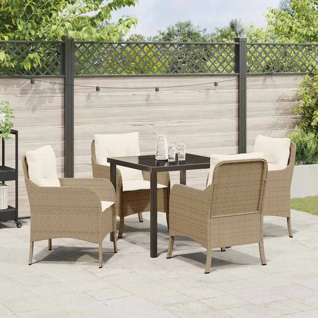Conjunto de Jantar de Jardim de 5 Peças com Almofadas Bege Rattan Poli