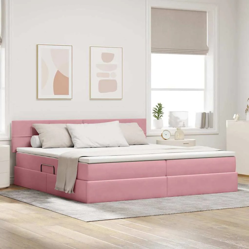vidaXL Cama com luzes de tira LED Rosa 200 x 200 cm Veludo