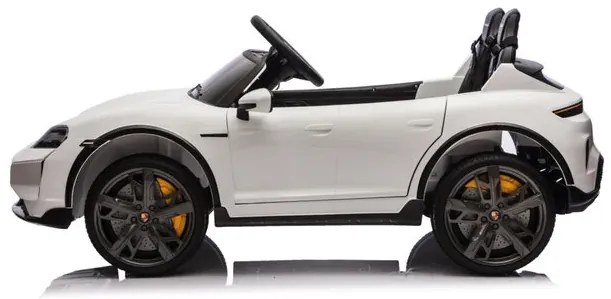 Carro elétrico infantil 24v Porsche Taycan - Turbo S, 2 lugares, Pneus de borracha, assento em couro sintético Branco