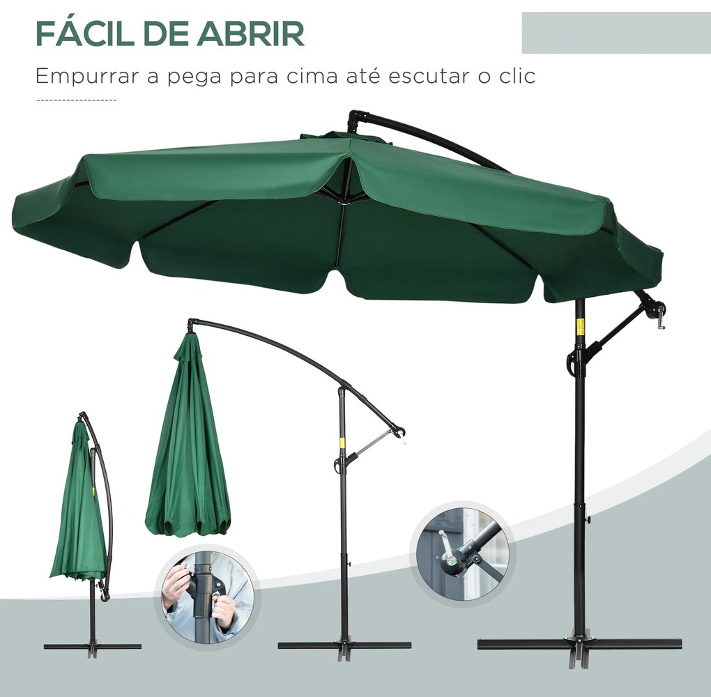 Outsunny Chapéu de Sol de Jardim Ø293x240 cm Chapéu de Sol Excêntrico