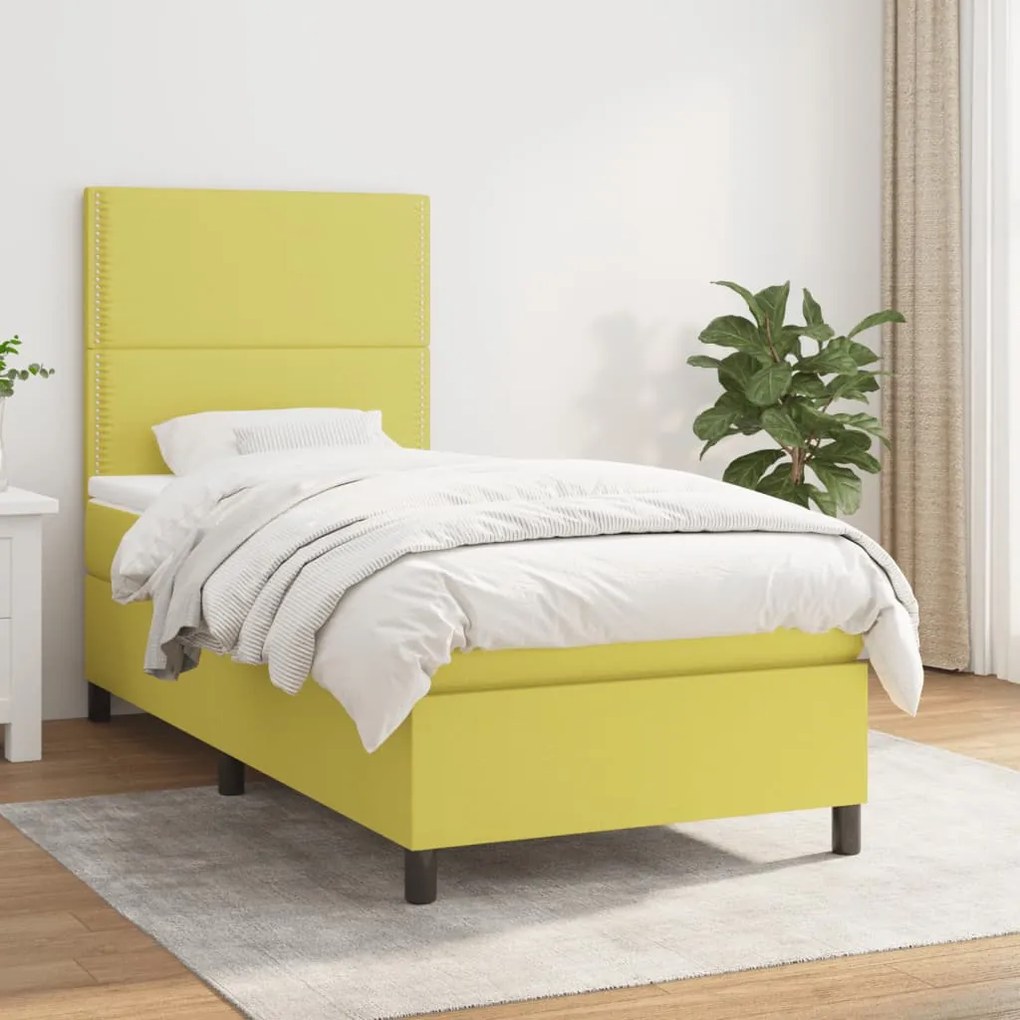 vidaXL Cama com molas/colchão 90x200 cm tecido verde