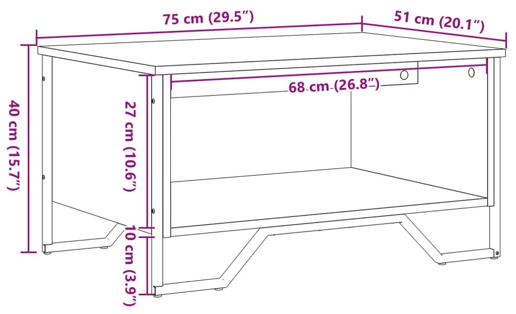 Mesa de centro 75x51x40 cm derivados madeira carvalho castanho