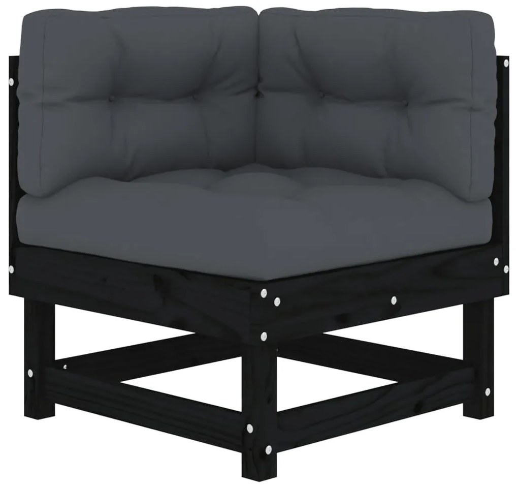 Sofás de canto com almofadões 2 pcs pinho maciço preto
