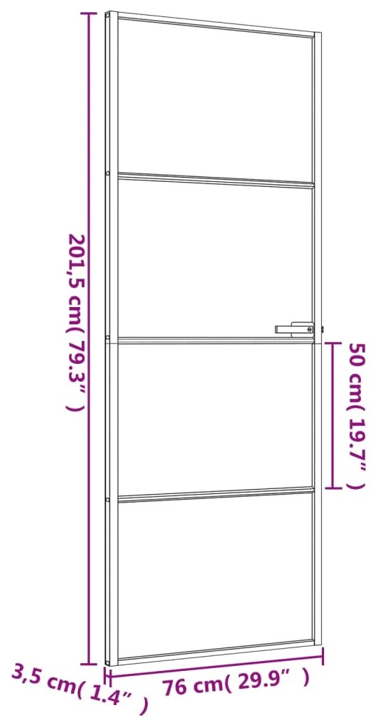Porta interior 76x201,5 cm vidro temperado e alumínio preto
