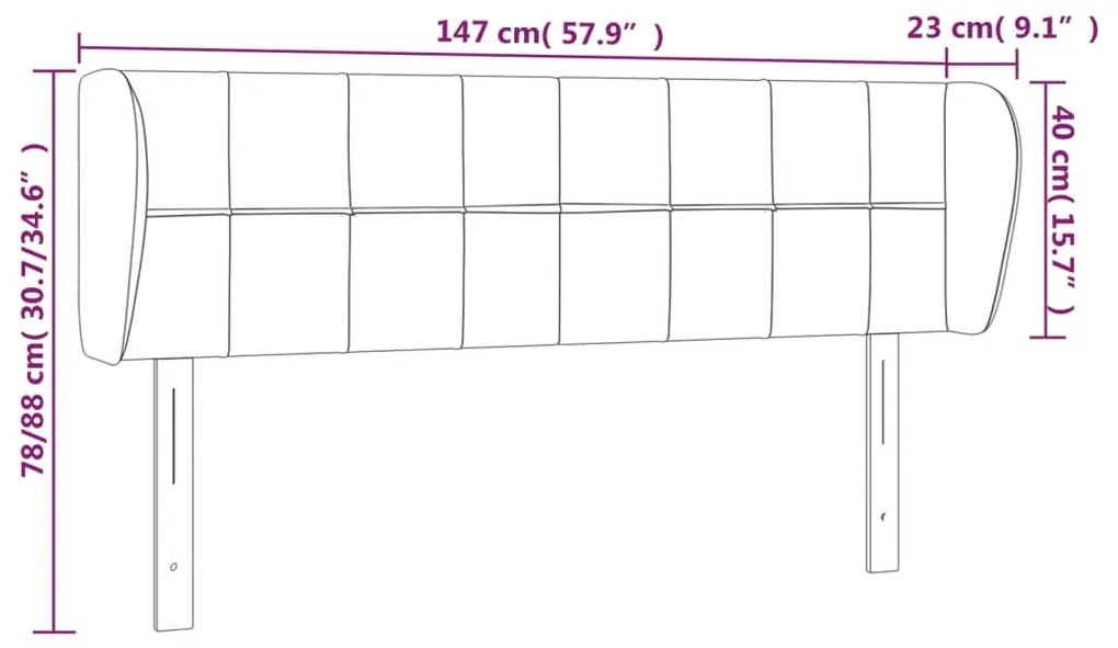 Cabeceira de cama c/ abas veludo 163x23x78/88cm cinzento-escuro