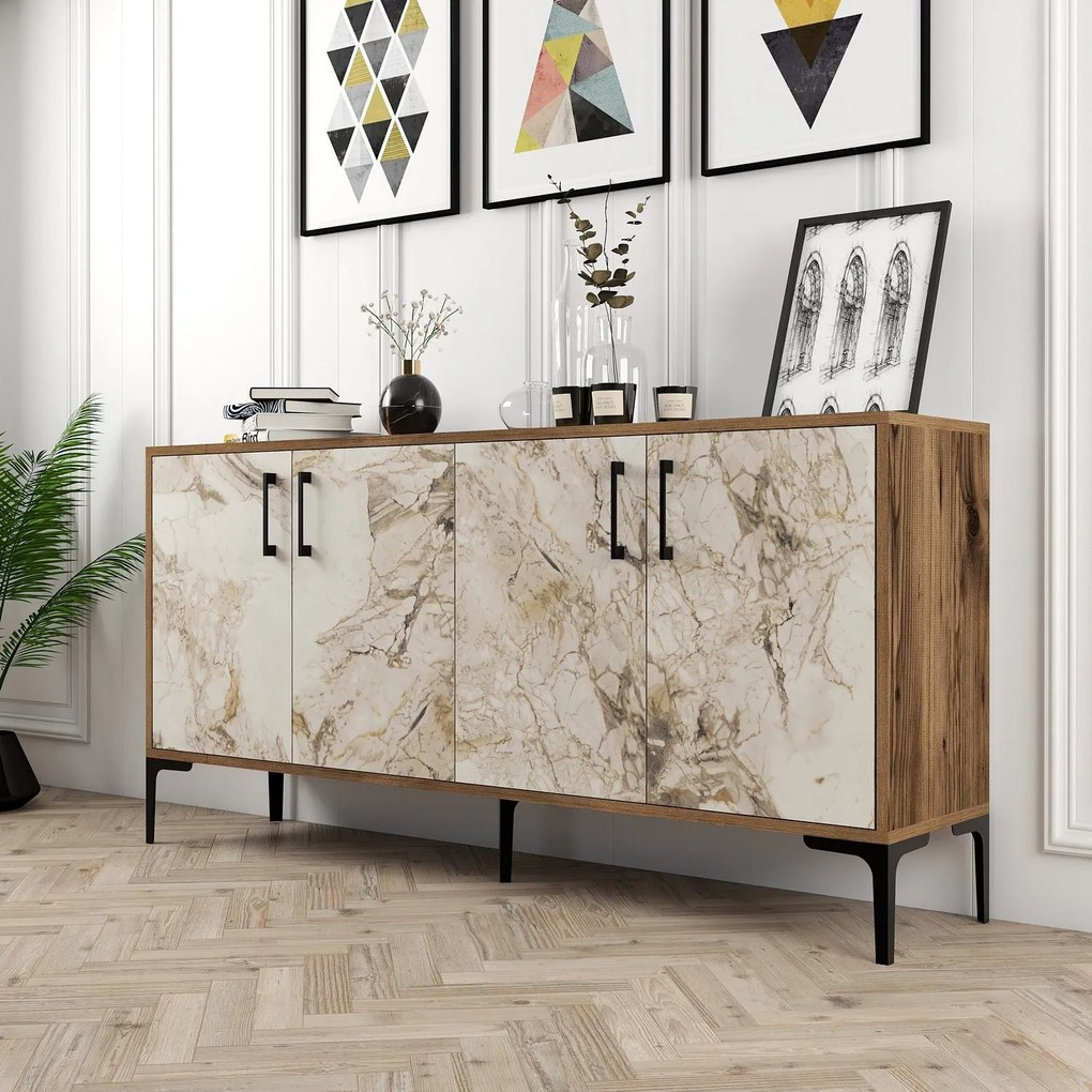 Console Kiev – Nogueira e Mármore Branco – 160 cm x 78 cm x 35 cm