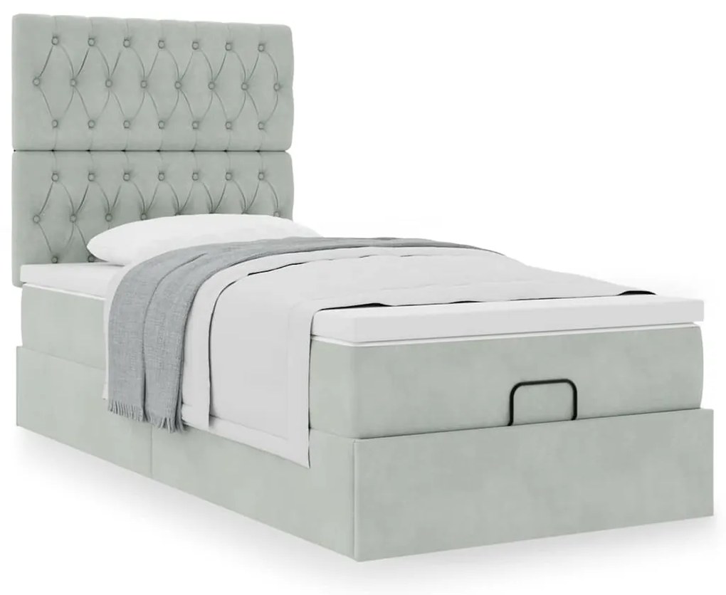 Estrutura cama otomana colchões 80x200 cm veludo cinzento claro
