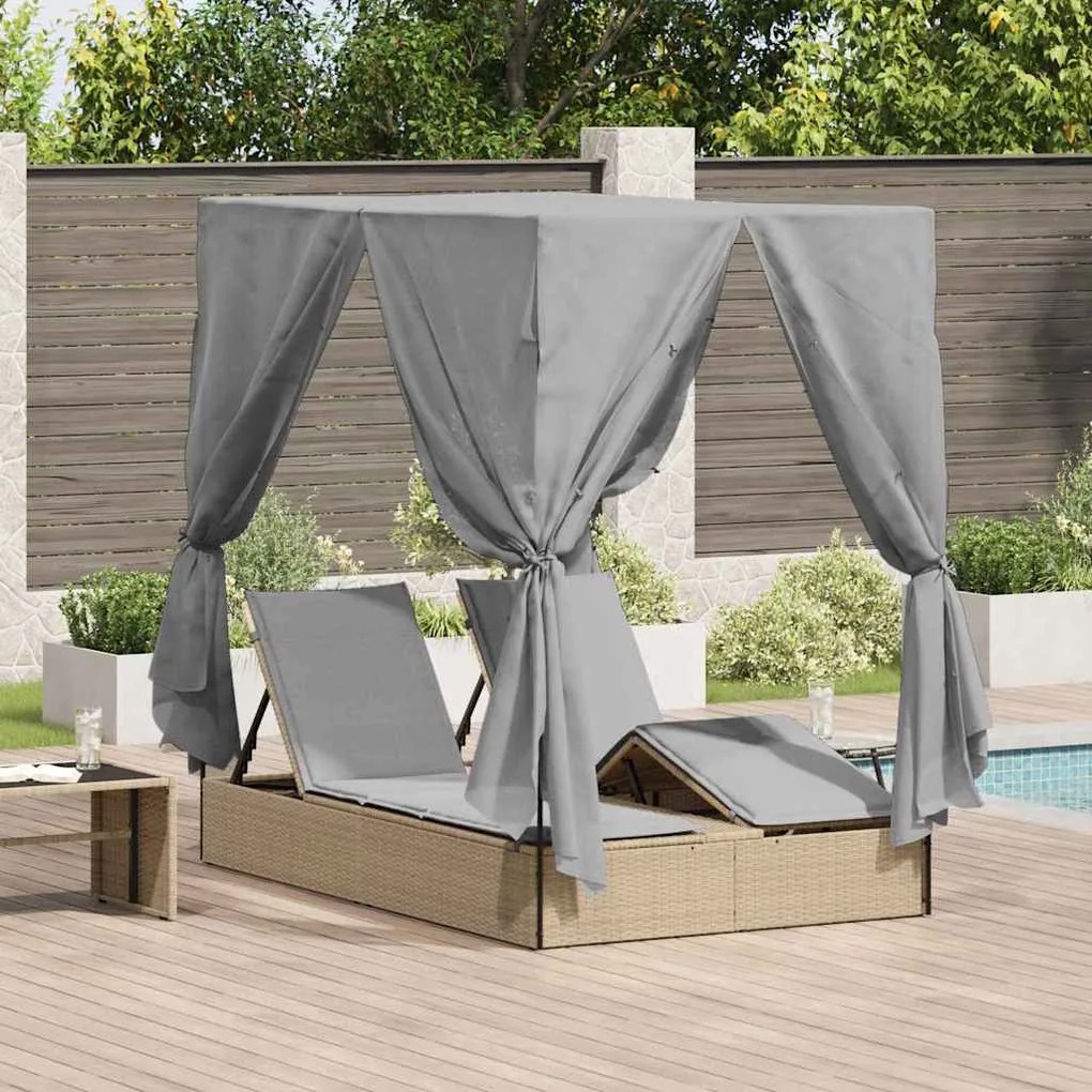 vidaXL Espreguiçadeira Dupla com Cobertura Bege 205 x 129 x 200 cm