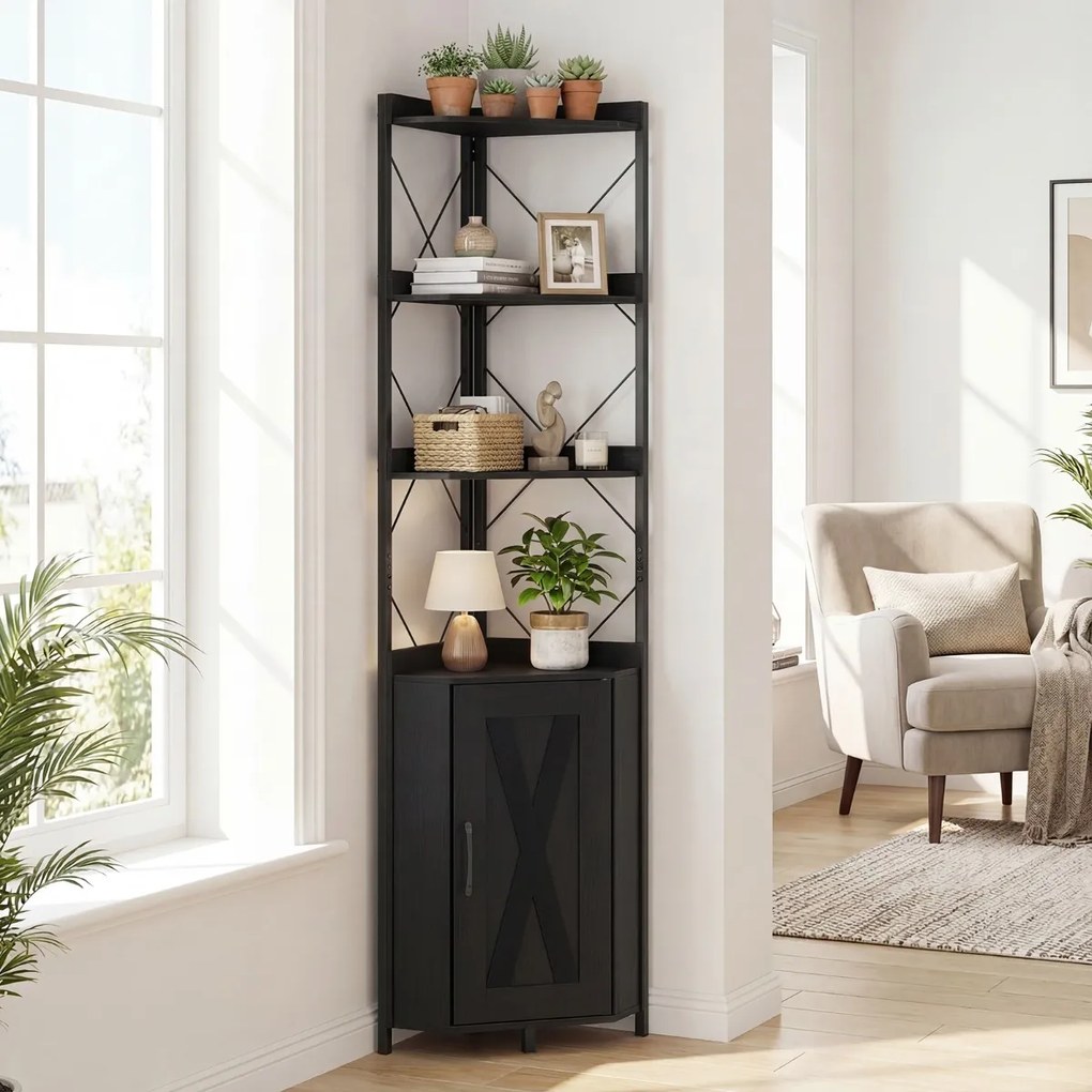 Estante de canto com 38 x 38 x 180 cm com grades de proteção Preta