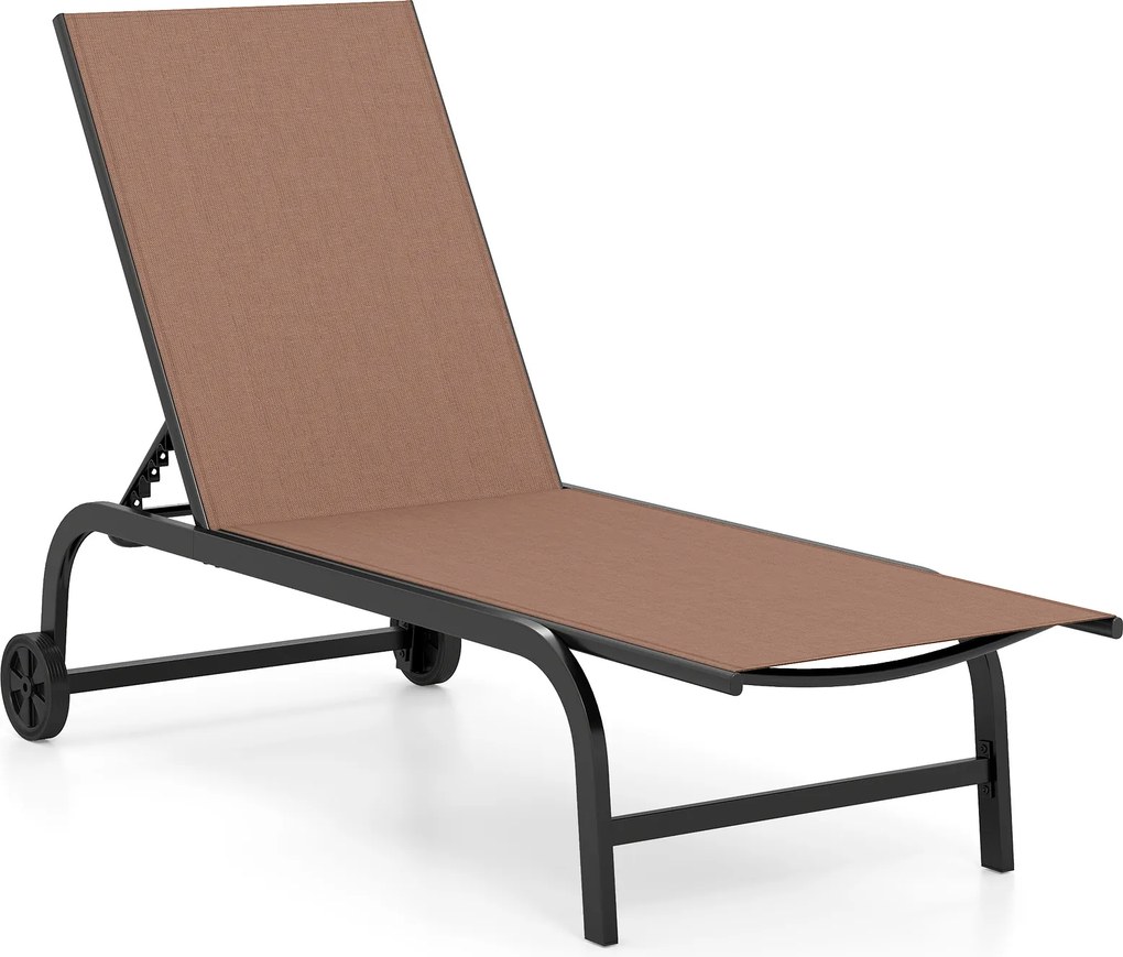 Espreguiçadeira de Jardim, 169 x 69 cm, Encosto Ajustável em 6 Posições, Castanho