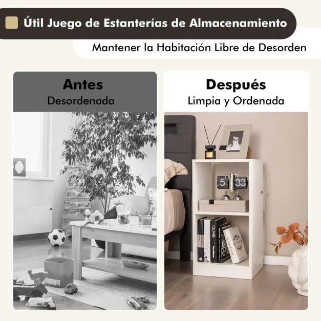 Conjunto de 2 estantes cubos 38 x 33 x 72,5 cm de 2 níveis Branco