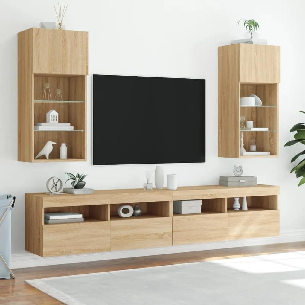 Móveis de TV com luzes LED 2 pcs 40,5x30x90 cm carvalho sonoma