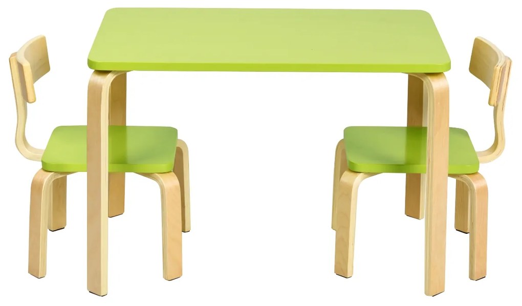 Mesa e 2 cadeiras para crianças Mesa e cadeiras de madeira para crianças para aulas de berçário em casa Verde