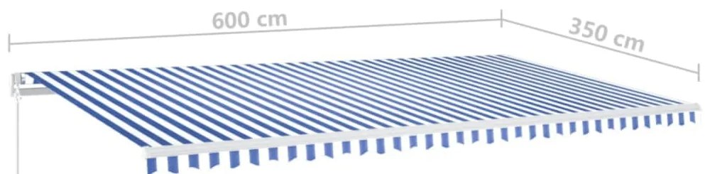 Toldo retrátil manual 600x350 cm azul e branco