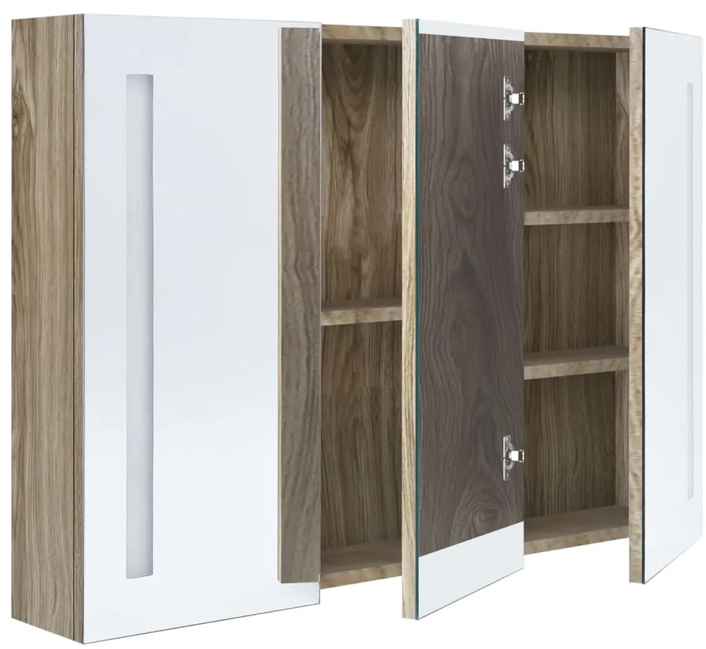 Armário espelhado p/ casa de banho com LED 89x14x62 cm carvalho