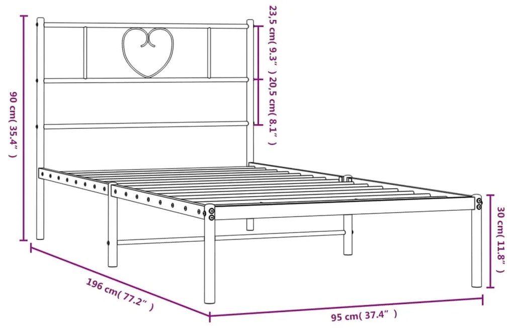 Estrutura de cama com cabeceira 90x190 cm metal branco