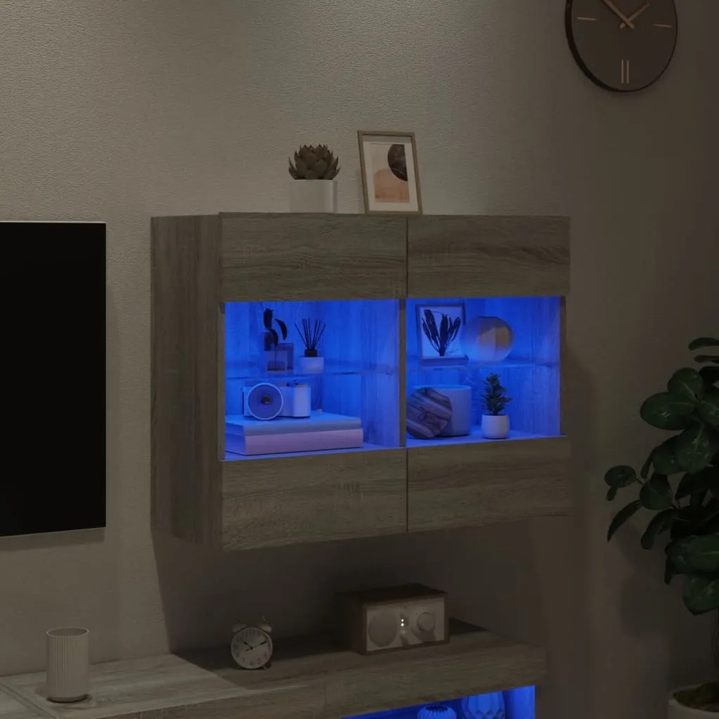 Móvel de parede p/ TV c/ luzes LED 78,5x30x60,5 cm cinza sonoma