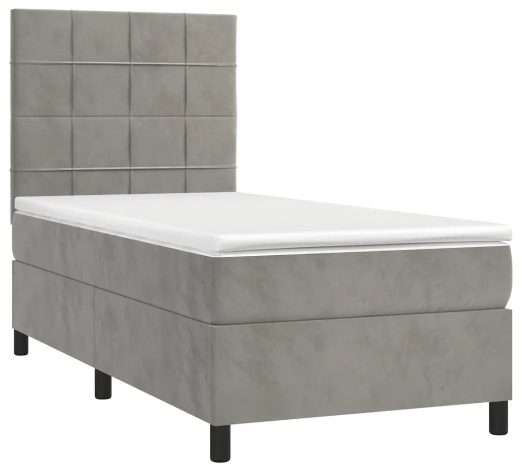 Cama box spring c/ colchão/LED 80x200 cm veludo cinzento-claro