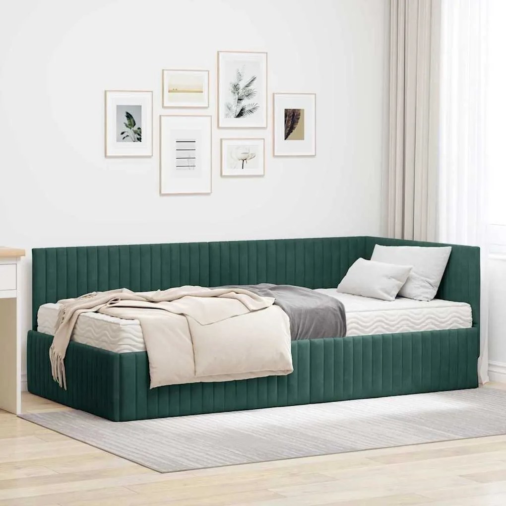vidaXL Estrutura de Cama de Canto com Colchão 2 pcs Verde Veludo
