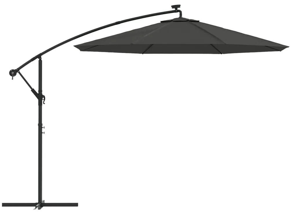 Guarda-sol cantilever c/ luzes LED e poste aço 300 cm antracite