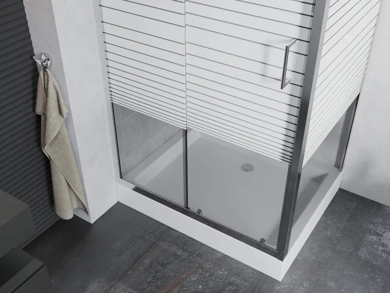 Mexen Apia cabine de duche deslizante 100 x 80 cm, faixas brancas, cromado + base de duche Rio - 840-100-080-01-20-4510