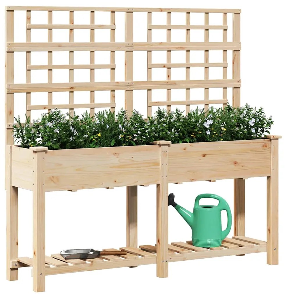 Jardineira com Treliça e Prateleira vidaXL 161x43x152 cm Madeira Sólid