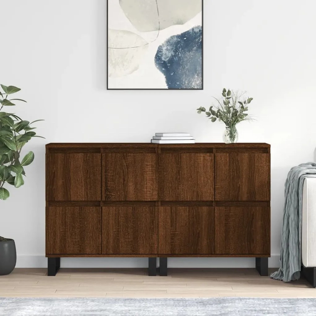 vidaXL Aparadores 2 pcs derivados de madeira carvalho castanho