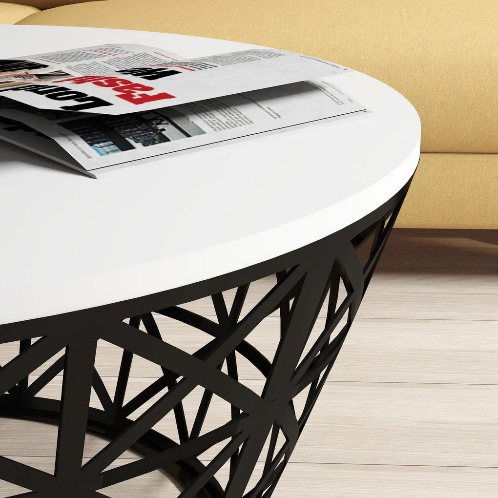 Mesa de Centro Stil Metal Ferforje – Branco/Preto – 90x90x38 cm