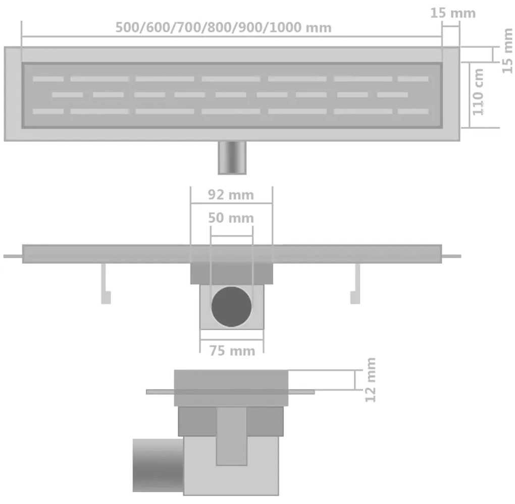 Dreno de chuveiro linear 2 pcs linhas 830x140 mm aço inoxidável