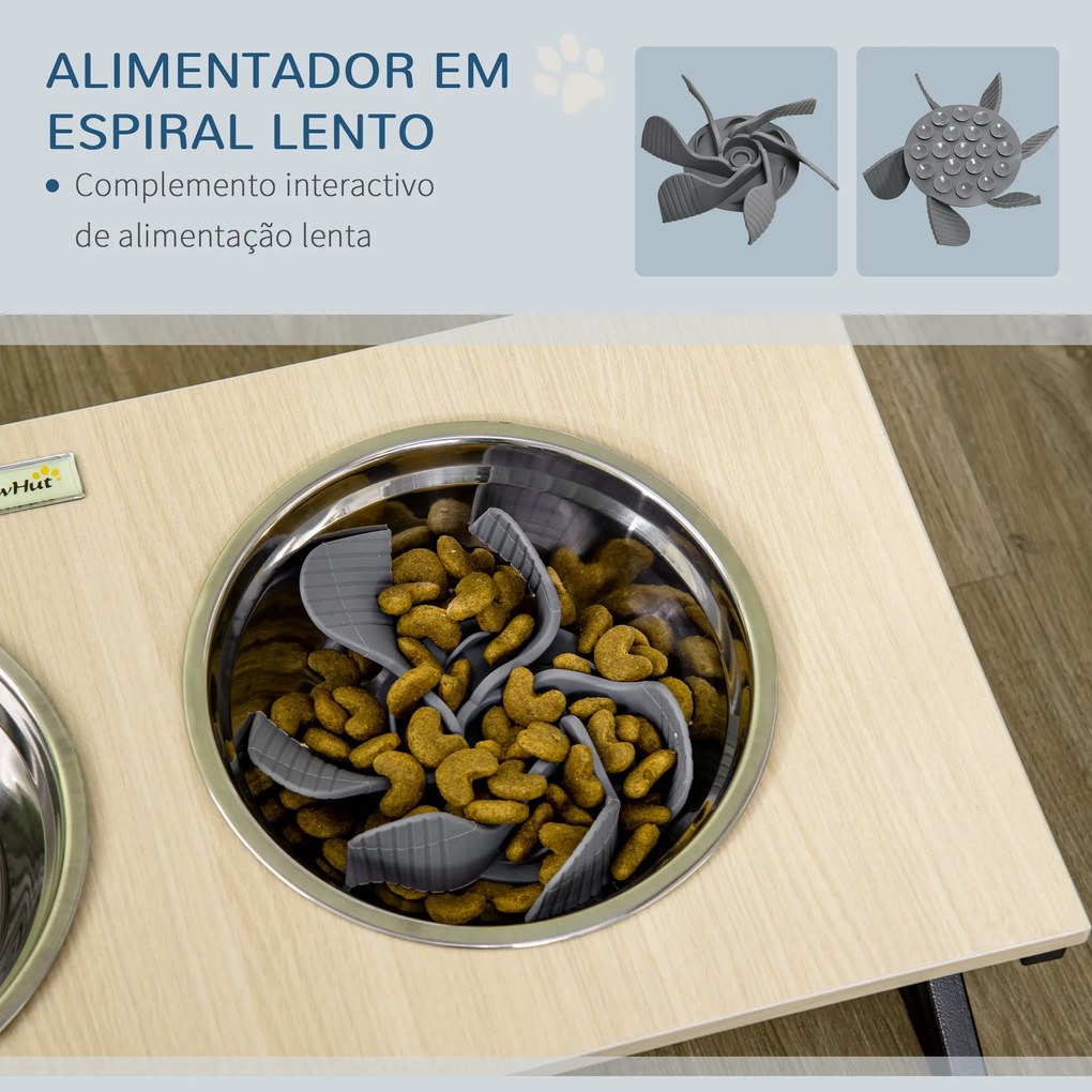 Comedouro Elevado para Cães Alimentador para Cães com 2 Tigelas de Aço Inoxidável 1100ml com Tapete Antiderrapante Comedouro Lento para Animais Médios