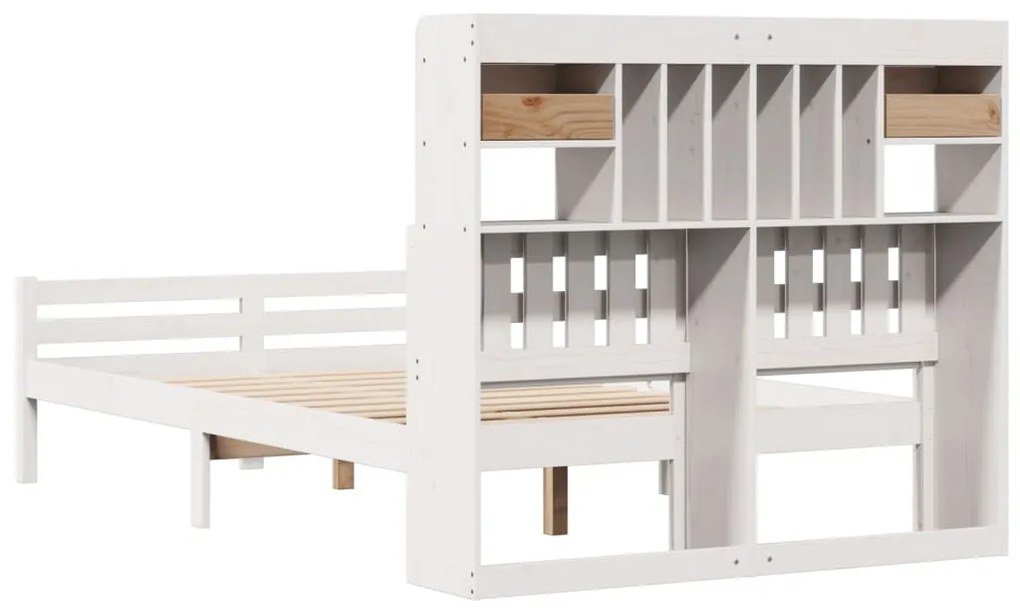 Cama com estante sem colchão 135x190 cm pinho maciço branco