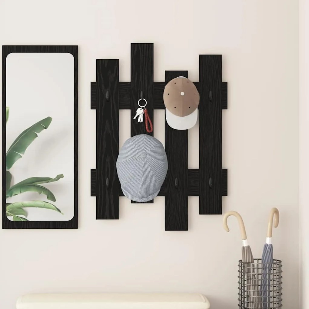 Cabideiro de Parede Carvalho Preto 60 x 3 x 82 cm