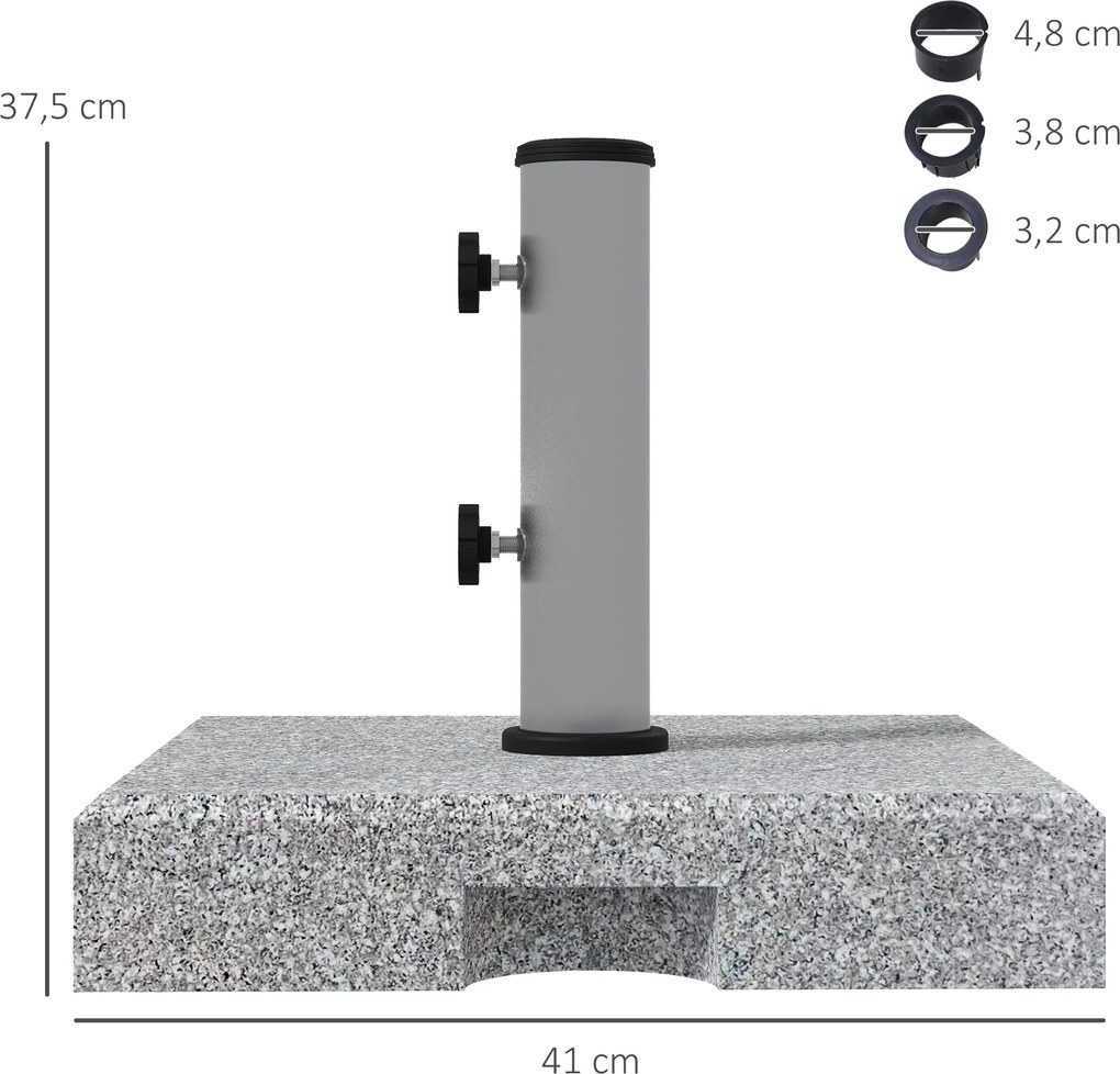 Base para guarda-sol (NÃO INLCLUIDO) em granito 41 C x 41 L x 37,5 A cm base de lastro com peso líquido de 28 kg em metal, com 2 rodas cinzento