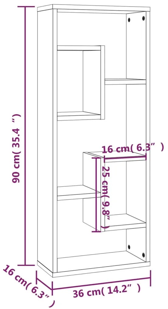 Estante 36x16x90 cm derivados de madeira cinzento sonoma