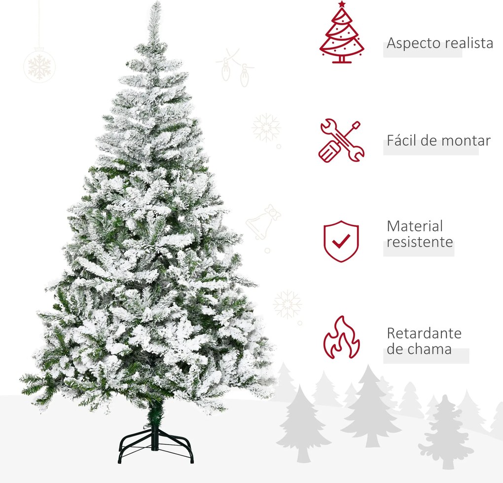 Árvore de Natal Artificial 180cm com Neve Ignífugo com 750 Ramos Folha