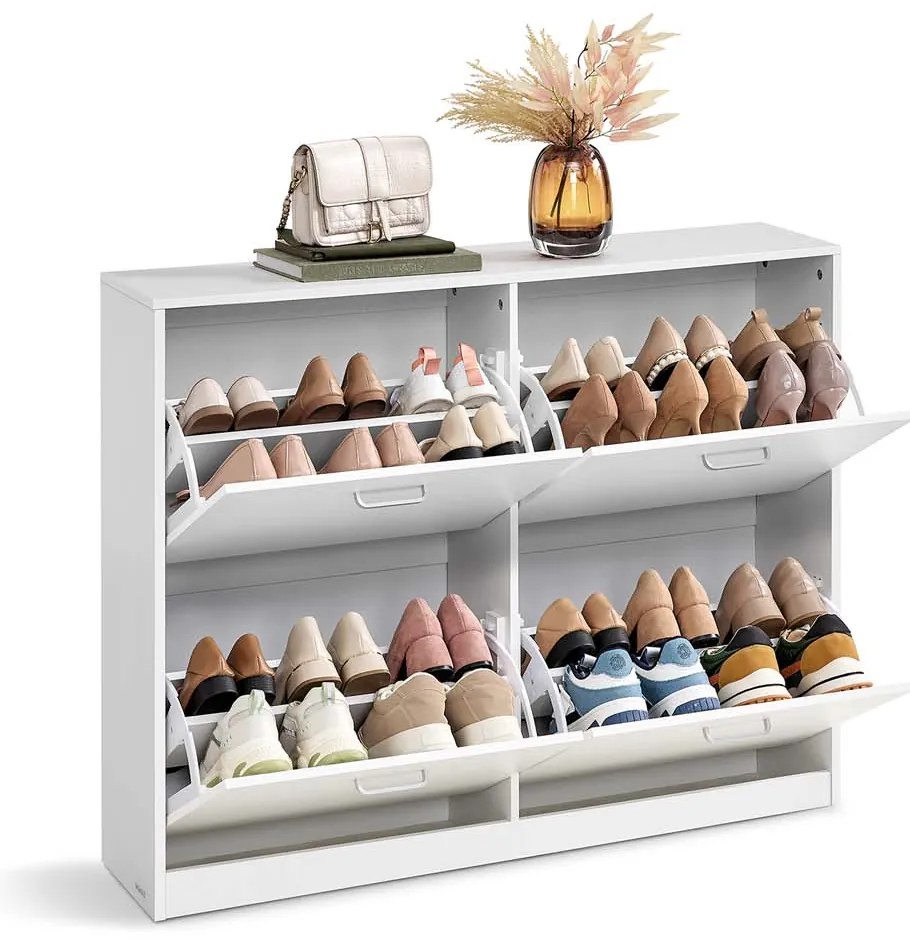 Armário para sapatos 24 x 105,5 x 82,7 cm com 4 portas e divisória ajustável em branco