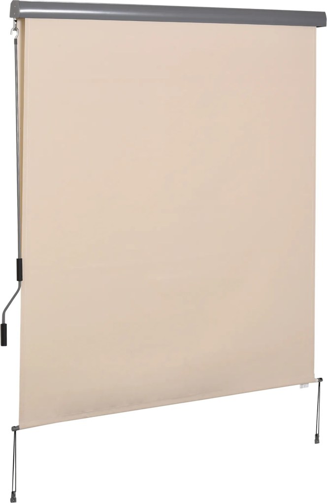 Outsunny Estor exterior enrolável 2,5 x 1,6 m com manivela, alumínio e poliéster 280 g/m² anti-UV50+, creme | Aosom Portugal